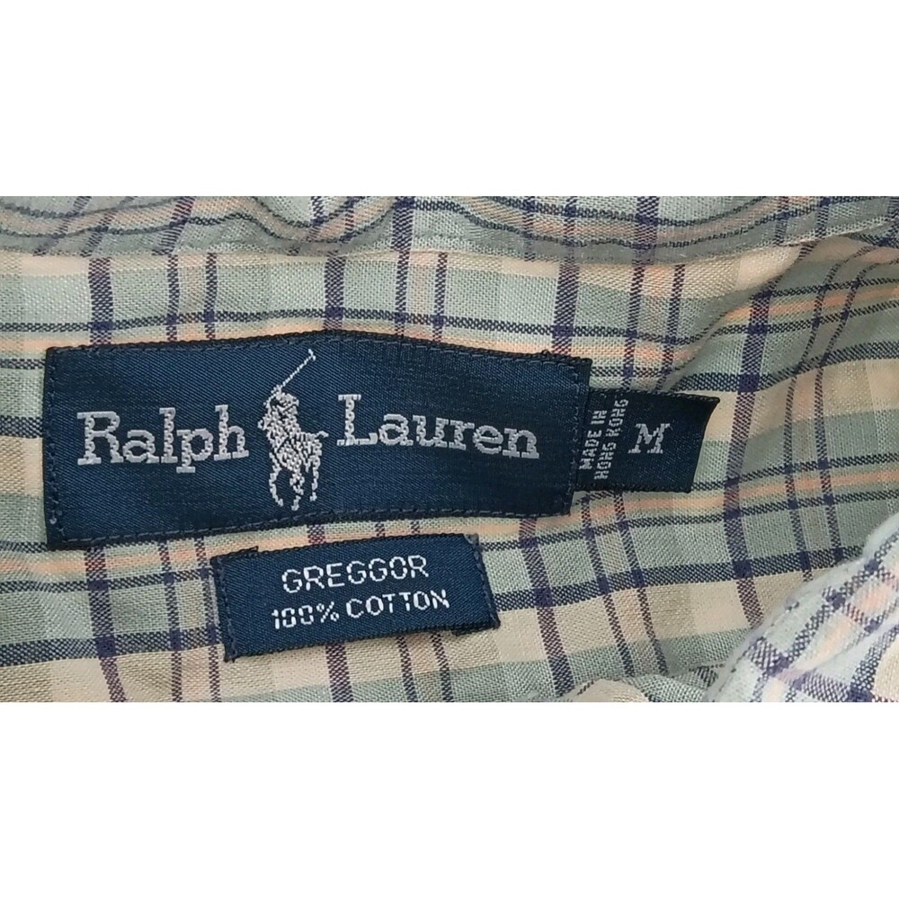 VTG Polo Ralph Lauren Greggor Plaid Button Down Shirt 100% Cotton Hong Kong Med - Picture 2 of 12